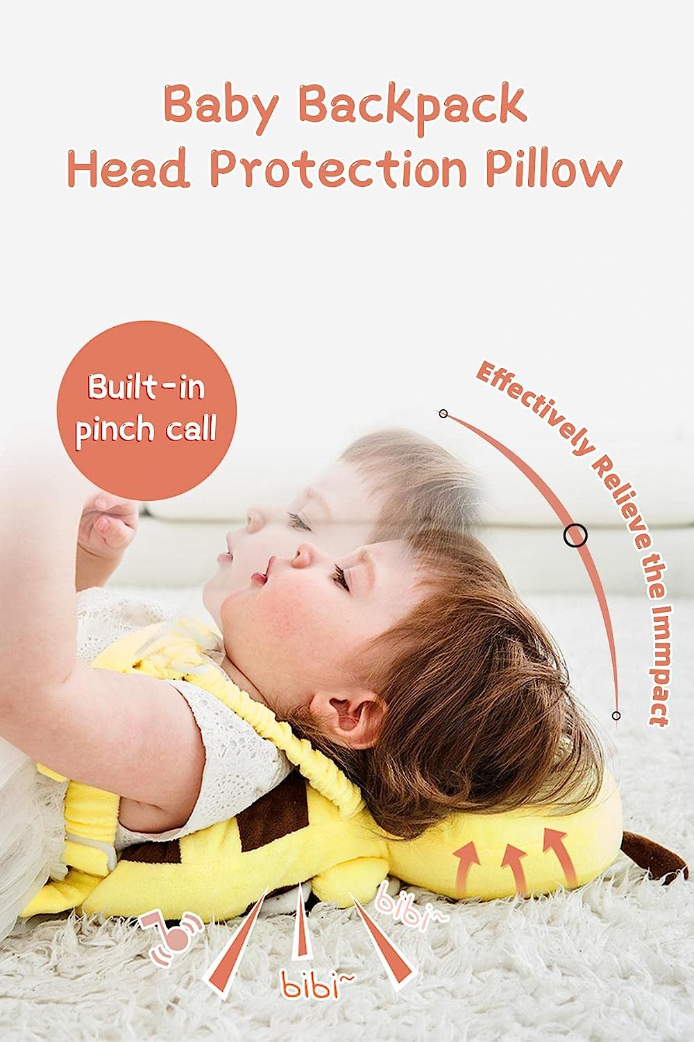 Baby Head Protector Cushion Toddler Head Protection Pillow Baby Backpack with Knee Pads&Anti-Slip Socks (Bee - Crystal Velvet) - Image 5